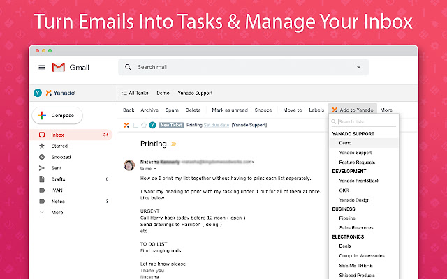 Yanado - Task Management inside Gmail chrome extension