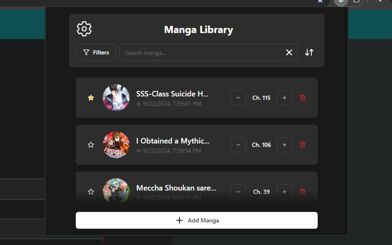 Manga Library Extension Screenshot