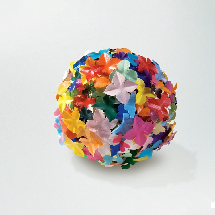 A Heath Nash multi colour flowerball made from post-consumer plastic waste from the Other People's Rubbish collection