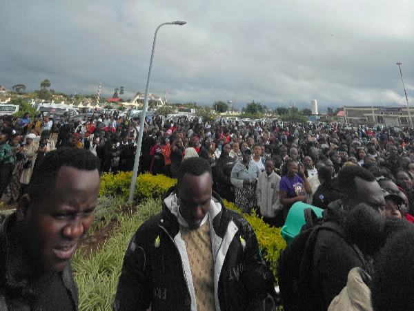 A mammoth crowd at Kenyatta Memorial Funeral Home for Brian Chira's body viewing.