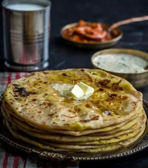 10" Mattar, Paneer Parantha + Achar, White Butter, Mint Chutney, Dahin