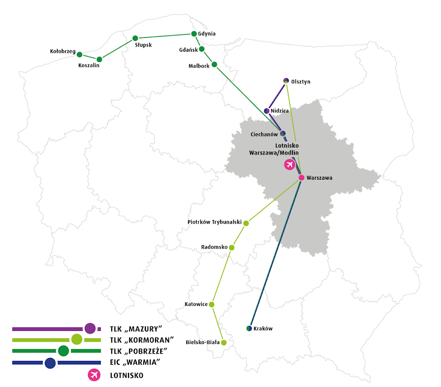 Jak dojechać do lotniska w Modlinie, Modlin, lotnisko, pociąg