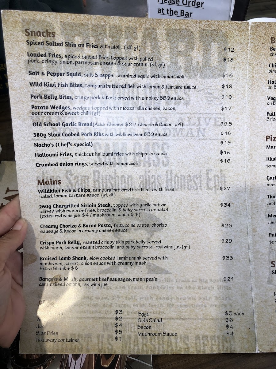 Wild Kiwi Distillery Limited gluten-free menu