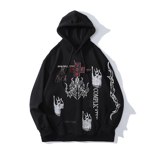 Title 5, Hellfire Print Long Sleeve Hooded Sweatshirt