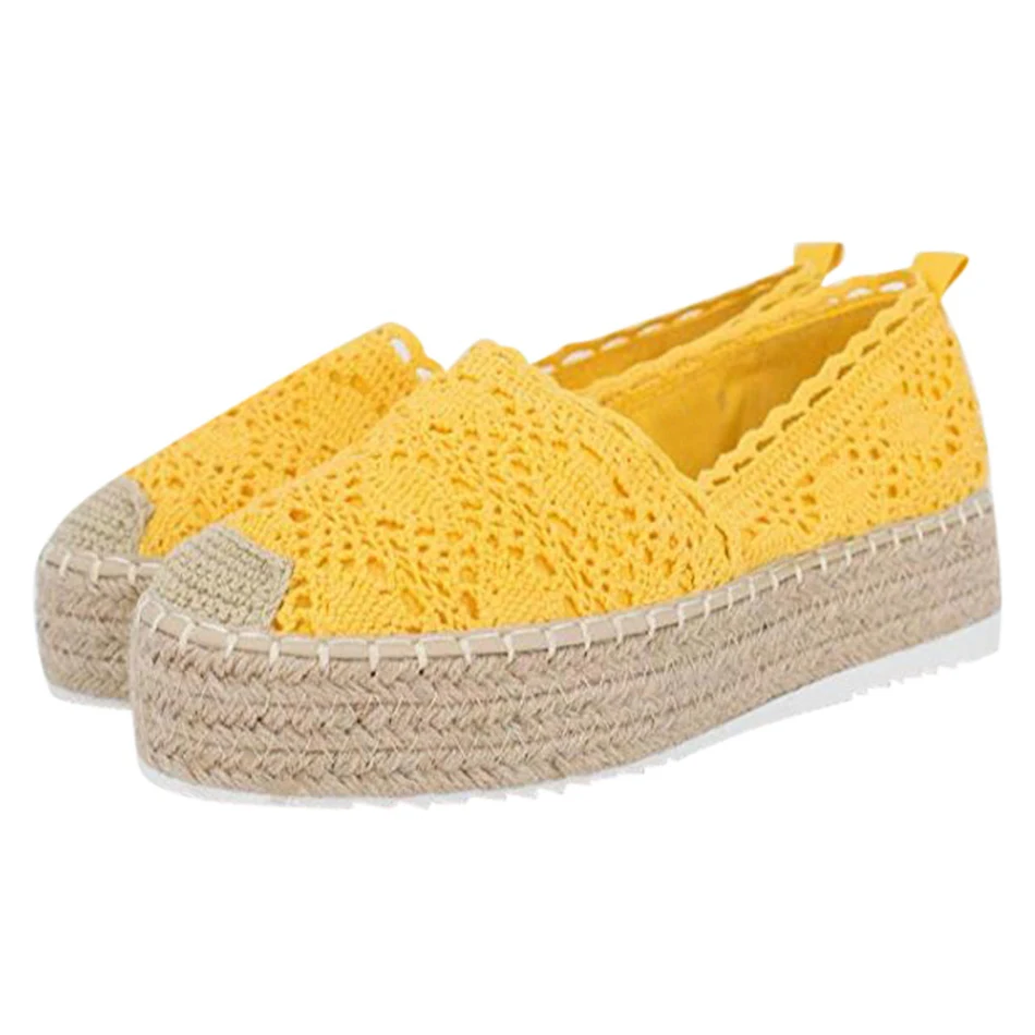Scarpe Basse Donna Espadrillas Flatform Pizzo Tela Floreale Forate Perfette per Look Casual Estivi, Comode e Alla Moda.