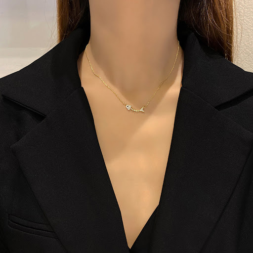 Title 1, Fashion Fishbone Pendant Necklace Simple and Po...