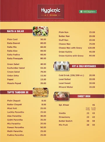 Hygienic AC Dhaba menu 