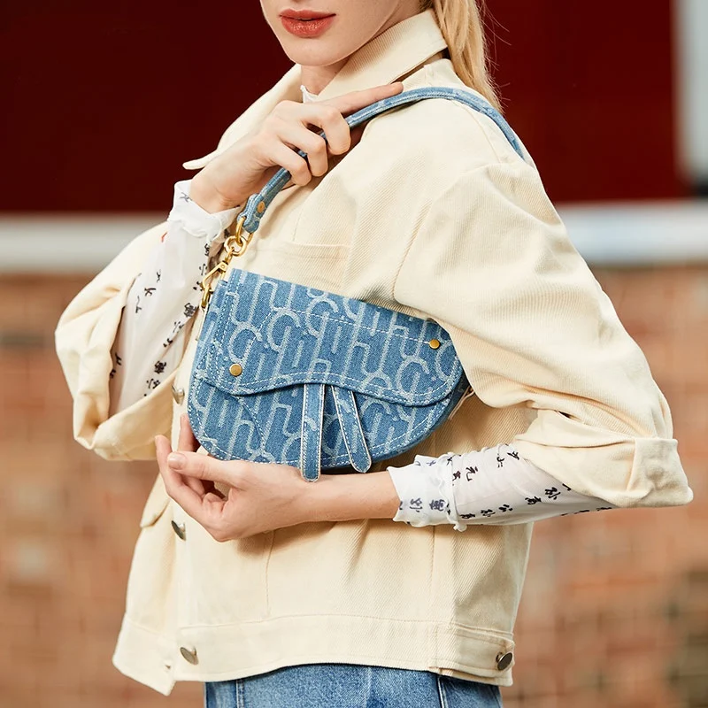 Title 3, Ženska Vintage Denim Torba Sedlo. Retro stil, p...