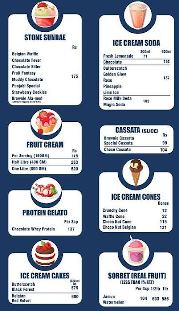 Giani's Ice Cream menu 