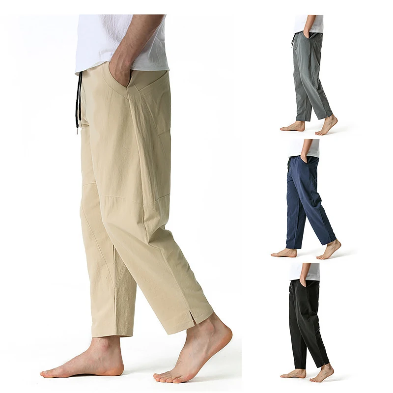 Pantalones Casuales Sueltos de Lino y Algodón para Hombre Color Sólido Rectos Amplios Perfectos para la Comodidad y Estilo Veraniego