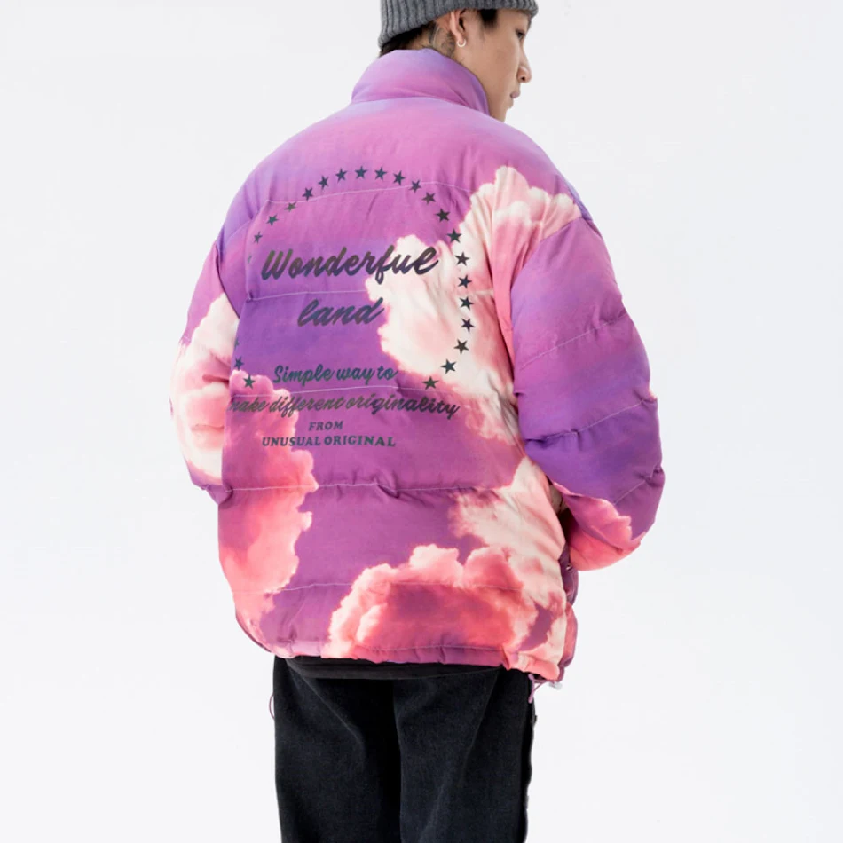 Giacca piumino con stampa digitale Star. Calda, leggera e alla moda, perfetta per l'inverno. Resistente all'acqua e al vento, design moderno per uomo e donna.