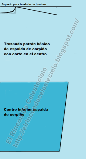 Trazando escote, hombro y caída de hombro en patrón corpiño espalda con corte en el centro