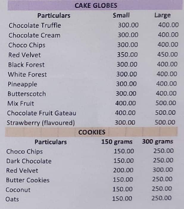 FNP Cakes 'n' More menu 