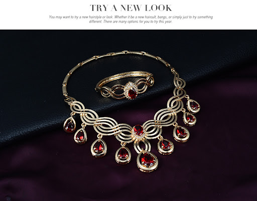 Title 1, Fashion Gems Necklace and Earrings Alloy Jewelr...