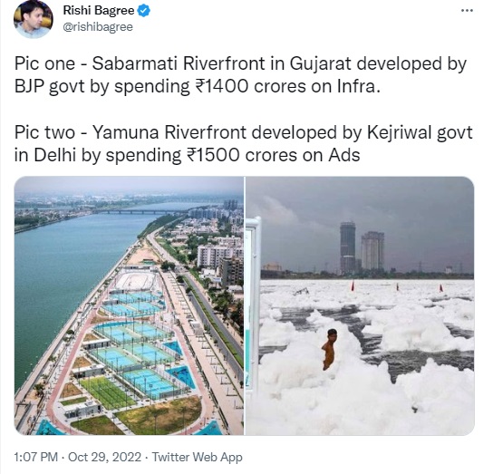 Photos of a heavily polluted Yamuna river taken from 2018 and 2019 being falsely circulated as images of the river in 2022.