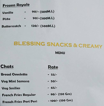 Blessing Snacks & Creamy menu 