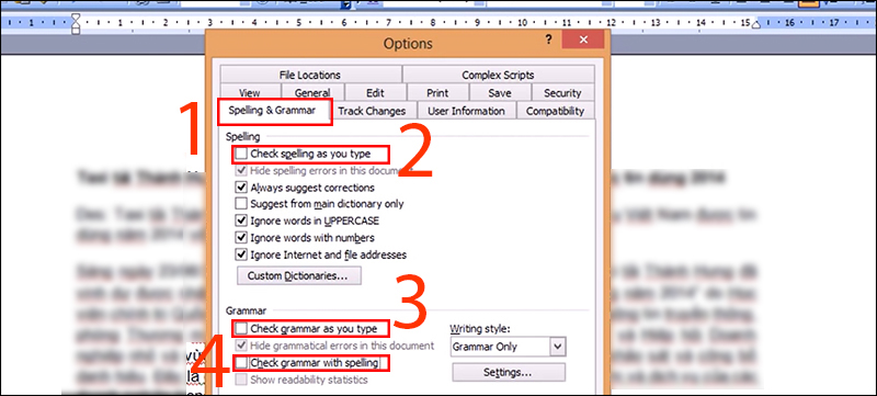 Cách tắt dấu gạch chân đỏ kiểm tra trong Word 2003