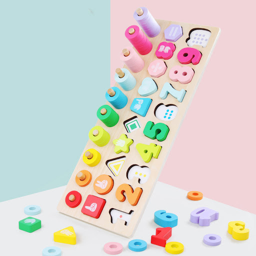 Title 2, Number Puzzle Shape Matching Puzzle Wooden Teac...