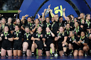 New Zealand lift the trophy after the Rugby World Cup 2021 final against England at Eden Park in Auckland on November 12 2022.