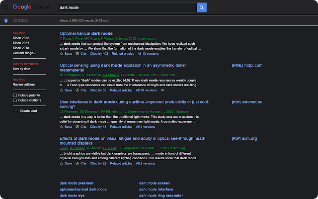 Google Scholar DarkMode chrome extension