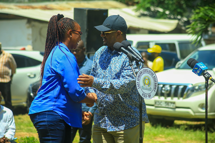 Selina Maitha and UDA national vice chair Hassan Omar during an empowerment event for people with disability who played an active role in UDA campaign in last year's election in Mombasa.