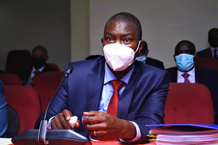 Uasin Gishu Governor Jackson Mandago addresses the County Public accounts and Investment Committee at Parliament Buildings on September27, 2021