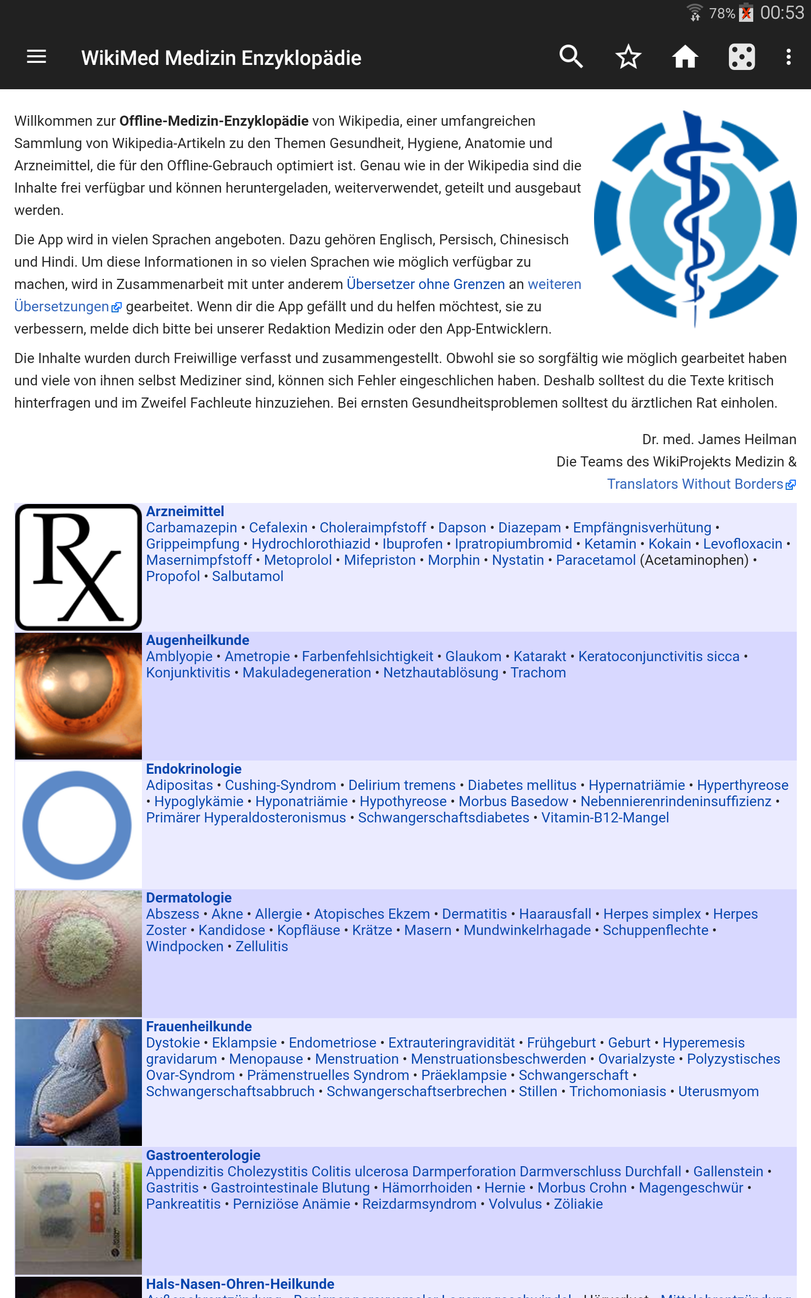 Android application WikiMed - Wikipedia Medizin (Offline) screenshort