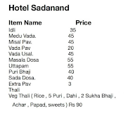 Hotel Sadanand menu 1