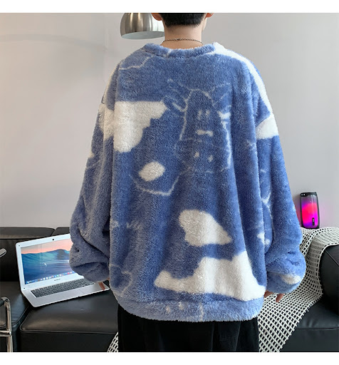 Title 6, Mens Plush Sweater, Loose Couples Lamb Fleece...