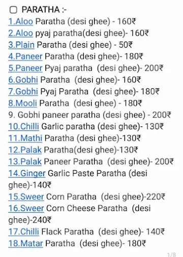 Paratha By Street menu 