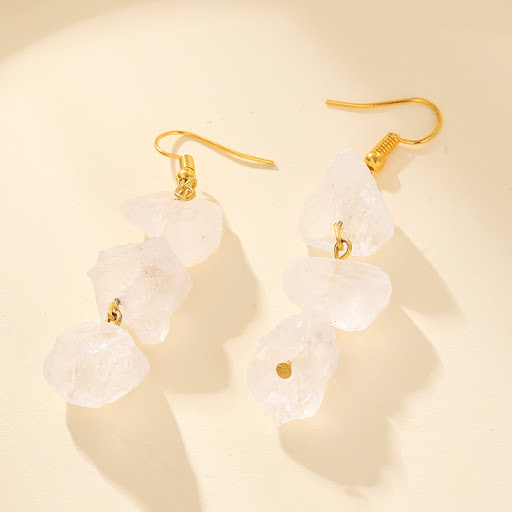 Title 2, Long crystal earrings with irregular raw stones...