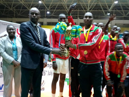 Kenyan volleyball team after they beat Rwanda to qualify for the Africa Nations Cup at Kigali, July 24, 2017. /COURTESY