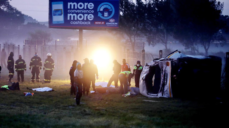 Paramedics and fire and rescue staff treated passengers flung from the minibus.