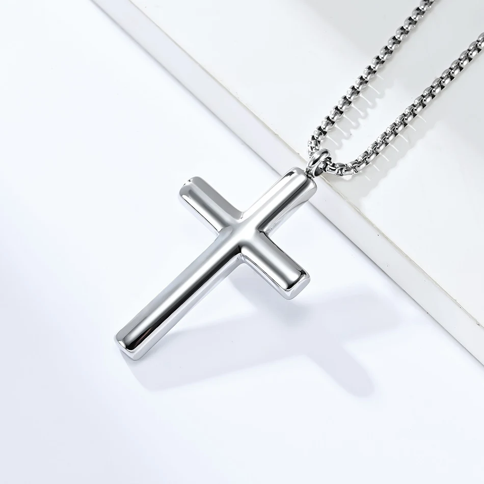 Pingente de cruz brilhante em aço inoxidável para homens e mulheres, pulseira média, acessórios de estilo frio e moderno