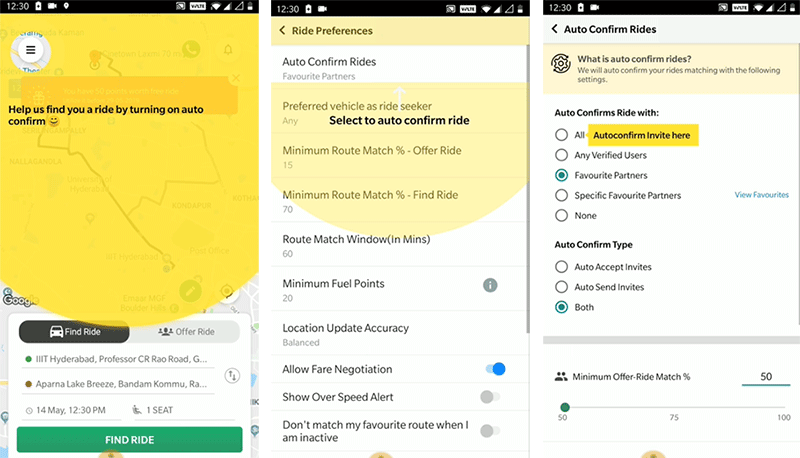 Quickride, India’s leading ride sharing app, walks users through a critical feature - ‘auto confirm’