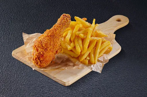 Hot & Crunchy Fried Chicken With Fries (1Pc)