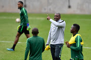 Bafana Bafana coach Molefi Ntseki with players during the South African national men's soccer team training session at Orlando Stadium on September 5 2019.