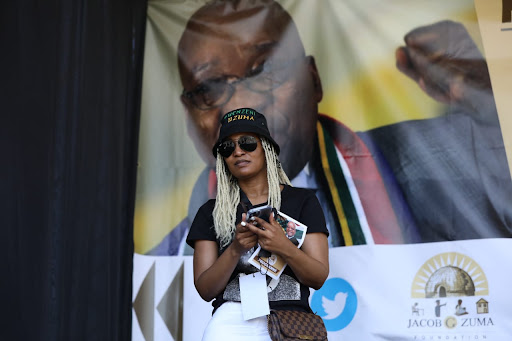 Duduzile Zuma, the daughter of former president Jacob Zuma, seen during the prayer service in honour of her father at the People's Park.