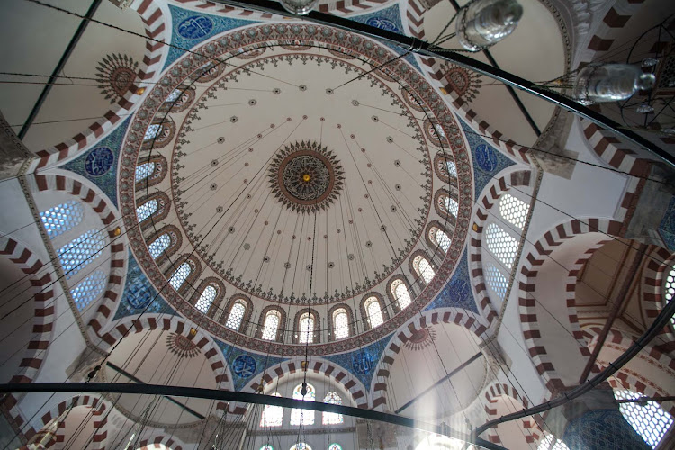 The cupola inside Rüstem Pasha Mosque, a 16th-century Ottoman mosque in the Tahtakale neighborhood of Istanbul. 