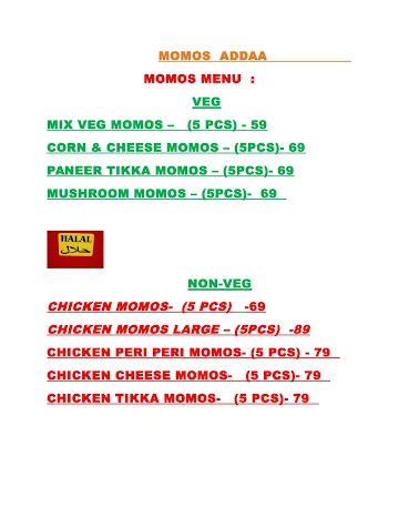 Momos Addaa menu 