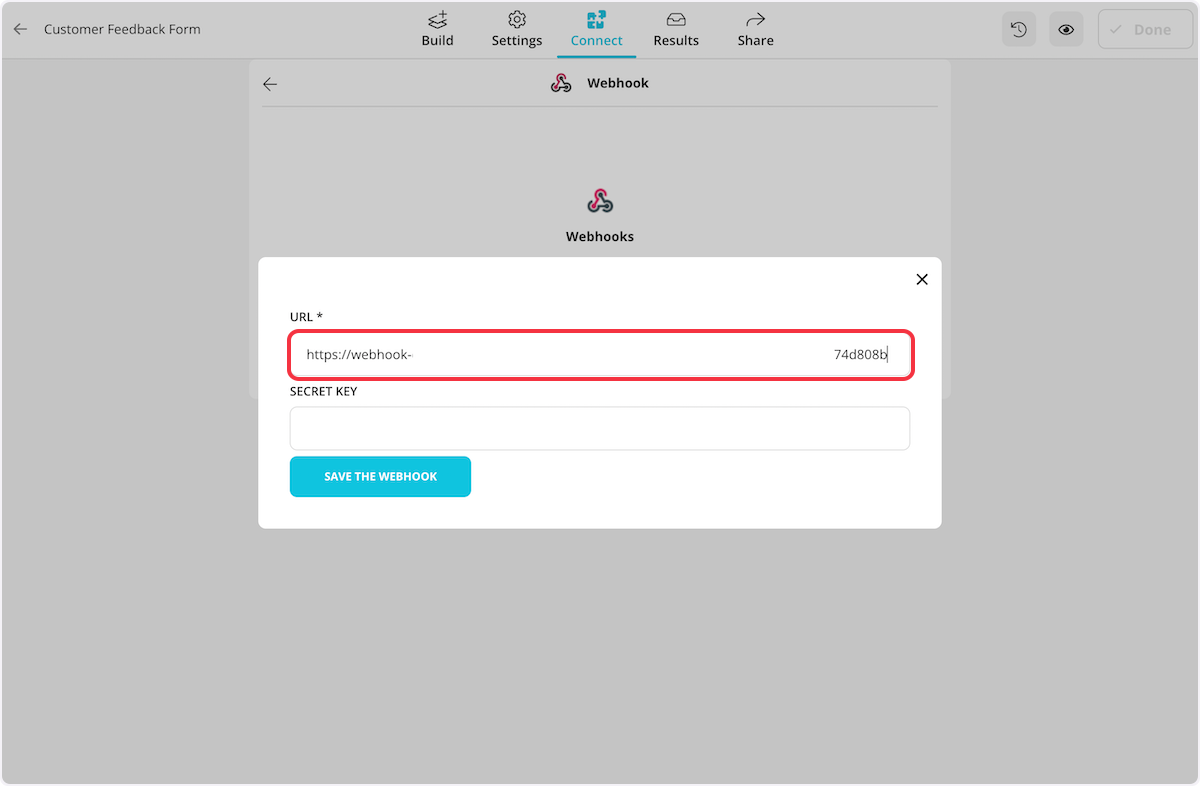 Paste the webhook URL in the URL field.