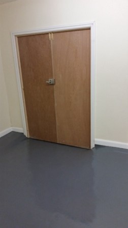 Prepare the floor and paint, repair and paint, skirting replacement, install new doors