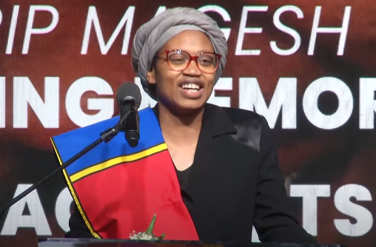 Magesh's sister Dineo Tshabalala speaking at his funeral.