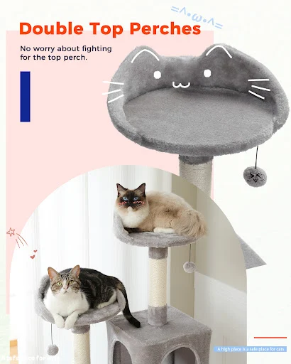 H160CM Multi-Level Cat Tree Tower Scratching Post for Indoor House Kitten Toy Cozy Condo Cat Hammock and Wide Top Perch 