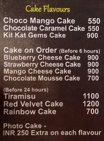 Doodles Cakes menu 