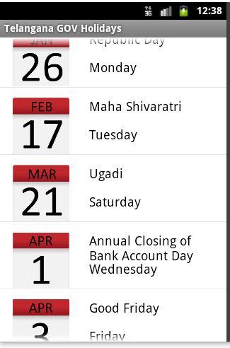 Telangana Gov Holiday List