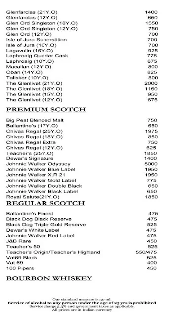 Connexions - Crowne Plaza menu 