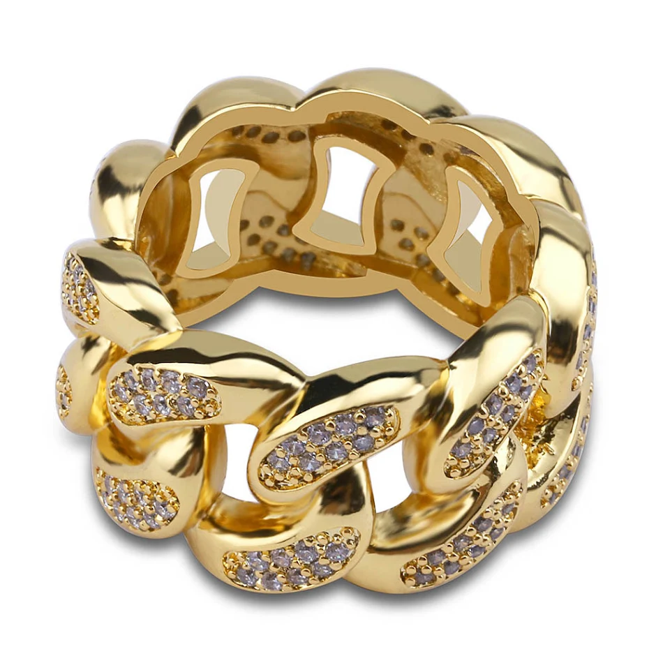 Kubanischer Hip Hop Gold Ice Cube Ring für Herren. Der luxuriöse Ring unterstreicht Ihren individuellen Stil mit eisigem Glanz und urbanem Flair.