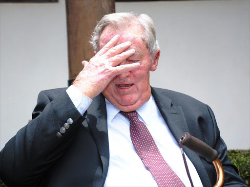 Kenya Wildlife Service chairman Richard Leakey reacts during the release of the results of the National Elephant Ivory and Rhino Horn Stockpiles Inventory at KWS Headquarters, September 16, 2015. /PATRICK VIDIJA