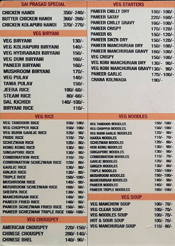 Sai Prasad Dhaba menu 